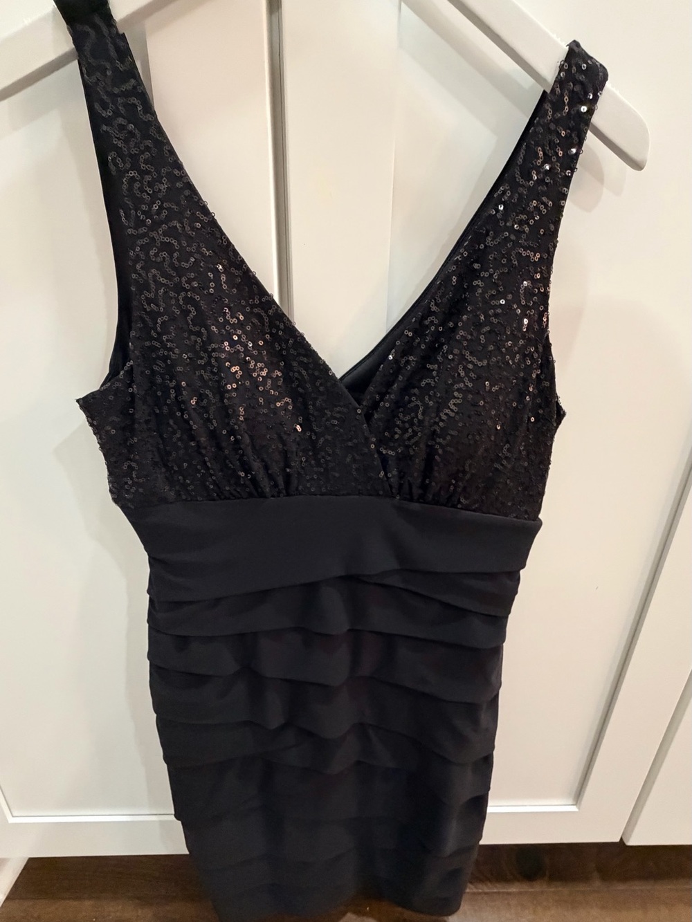 Bisou Bisou Black Sequin V-Neck Sheath Dress